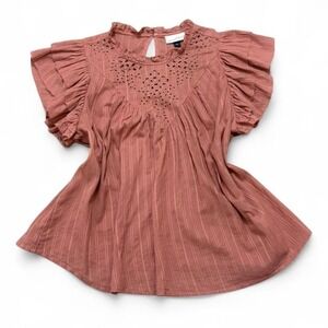 Universal Thread Rust Peach Eyelet Ruffle baybydoll Blouse eyelet details XXL